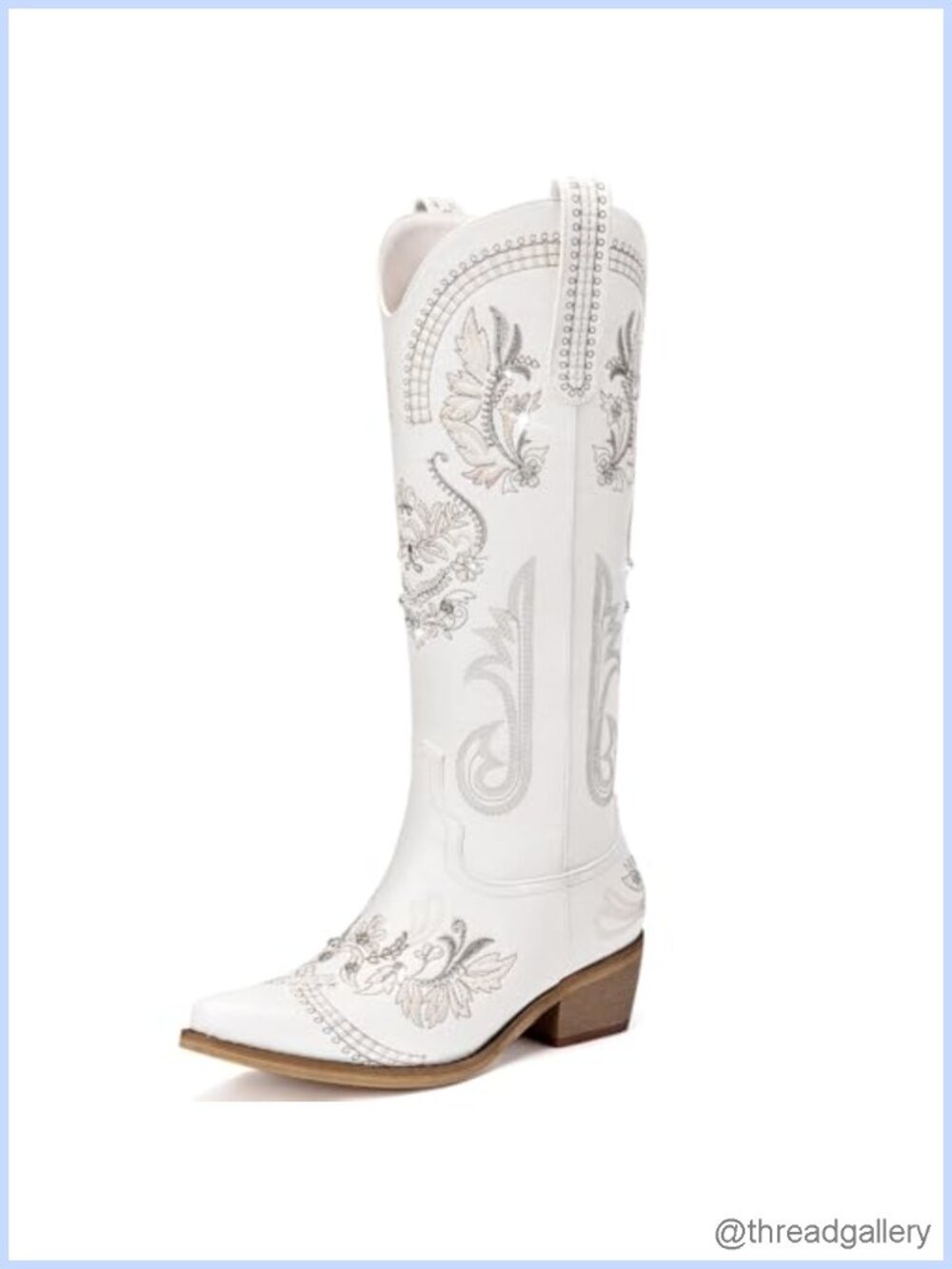 Knee High Western Cowgirl Boots Rhinestone Embroidered Pointed Toe Faux Leather